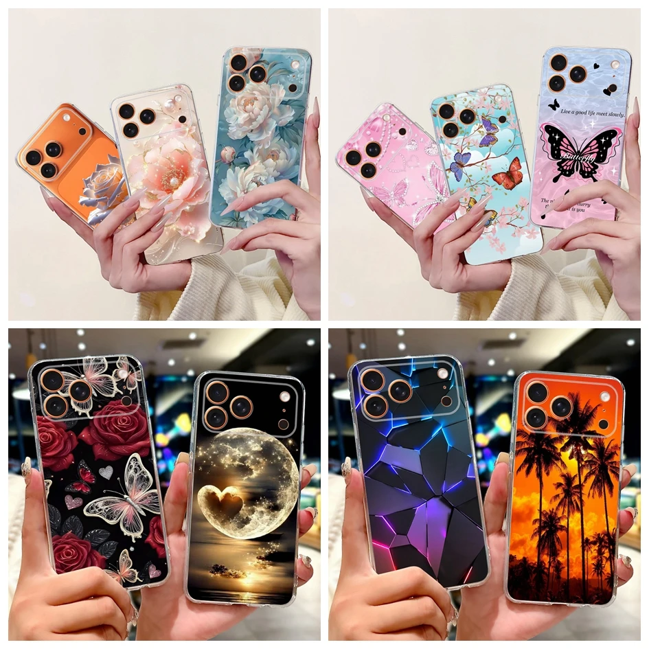 2025 nueva funda para iPhone 17 Pro funda de moda mariposa flor suave funda protectora trasera de silicona para iPhone17 17 Pro Max Shell