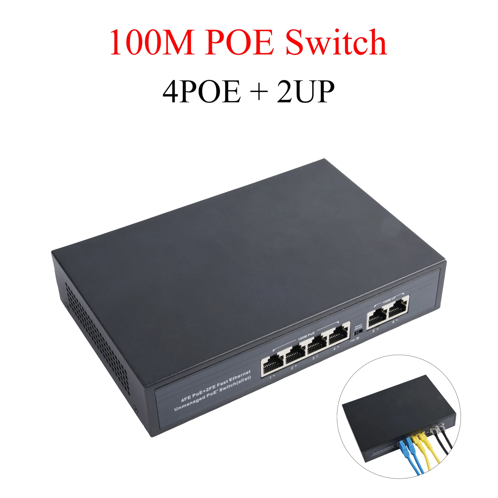 1 Uds. Conmutador POE estándar de 10/100Mbps 4 puertos + 2 puertos de enlace ascendente interruptor Ethernet protección contra rayos para cámara IP AP inalámbrico negro - imagen 3