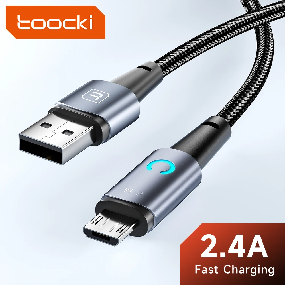 Toocki-Cable Micro USB de carga rápida, Cable USB 2.4A para Xiaomi, Redmi, Realme, Samsung, Huawei, OPPO, cargador de teléfono móvil, Cable de datos