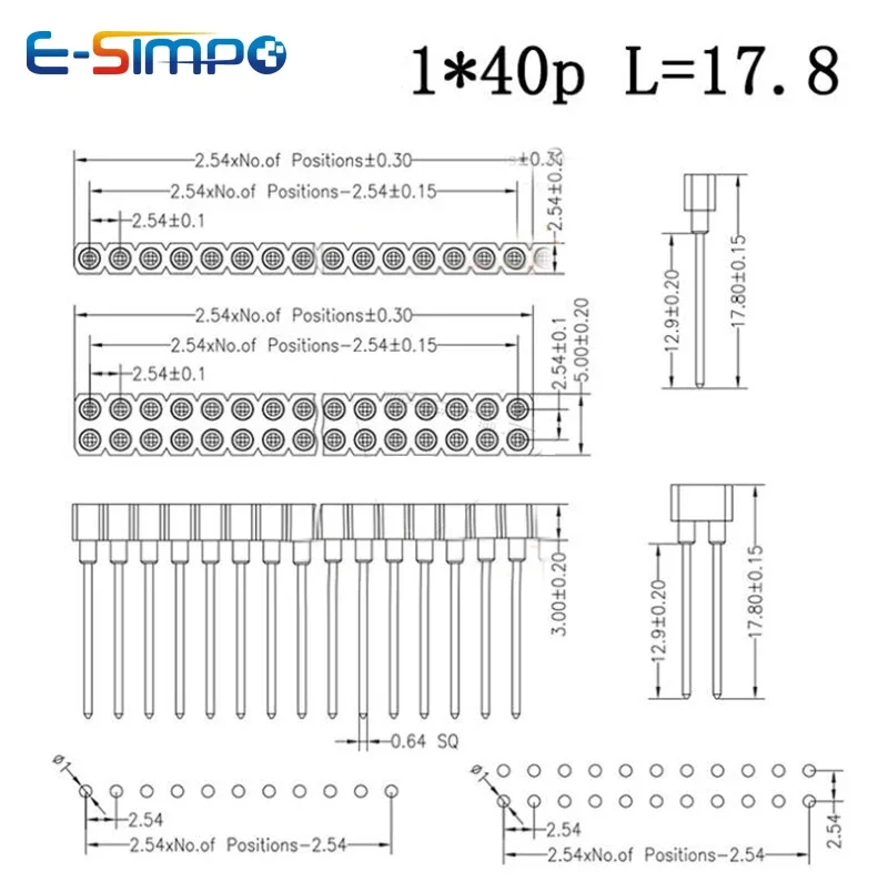 Enchufe de cristal IC redondo hembra, 5 piezas, 1x40P, chapado en estaño, rompible, L7.43, L9.7, L11.75, L17.8, para Pin Dim0.45-0,6mm con plástico - imagen 5