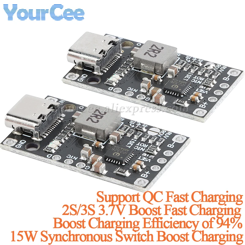 5 uds/1pc 2S 3S 3,7 V elevador QC carga rápida polímero litio placa de batería 15W interruptor síncrono Boost módulo de cargador equilibrado - imagen 5