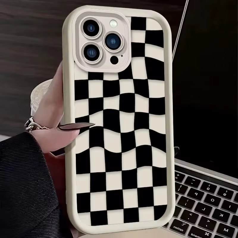 Funda de teléfono a cuadros en blanco y negro para iPhone 17 Pro Max 16 16E 15 Plus 14 13 Pro 12 11 Pro Max XR XS 17 Air Soft Cover