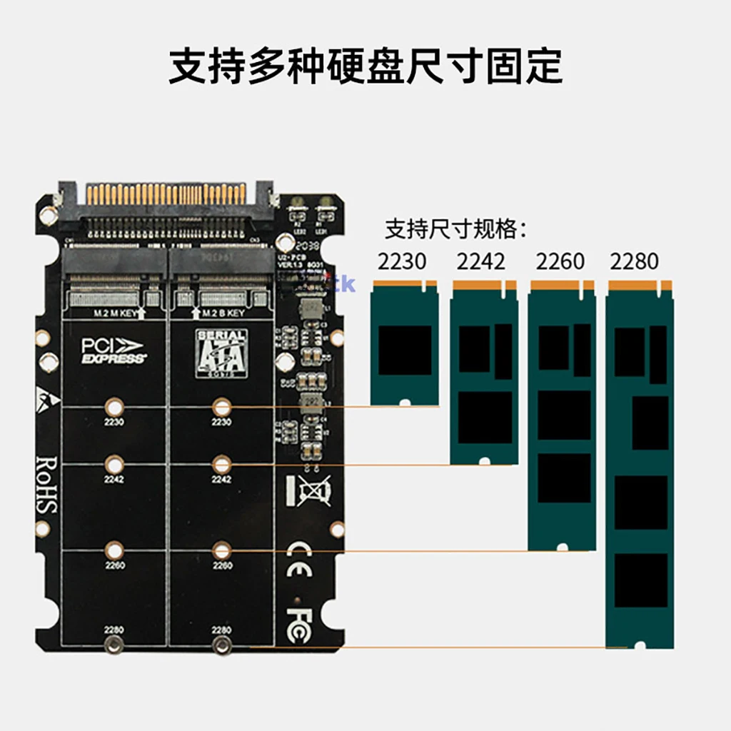 Caja de aleación de aluminio PCIe 3,0 x4 M.2 a U.2(SFF-8639) tarjeta adaptadora 32Gbps para M.2 NVME NGFF PCI-E SATA 2230 2240 2262 2280 SSD - imagen 5