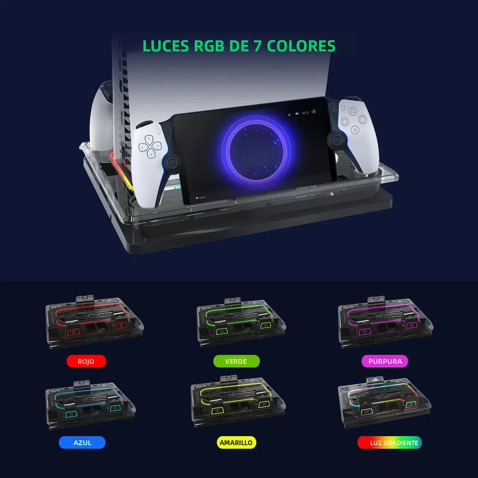 GAMINJA P53 RGB Base de refrigeración multifunción para PS5slim PS5 cargador de controlador y para PS Portal reproductor remoto cargador magnético - imagen 3
