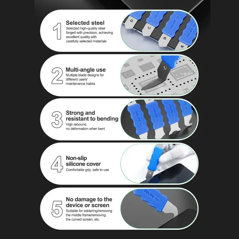 RELIFE-Juego de herramientas de desmontaje multifuncional TD2 Pro, para reparación de teléfonos móviles, agarre de silicona antideformación, cuchillas multiángulo - imagen 2