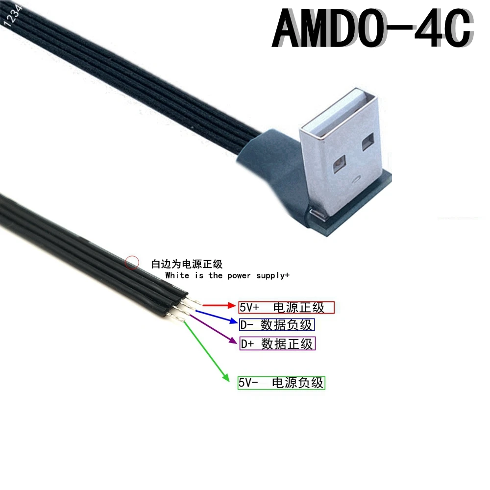Conector macho hembra Usb tipo c negro de 20cm de alta calidad, Cable de alimentación de 4 cables pelado, corriente máxima 2A para tarta de frambuesa DIY - imagen 3