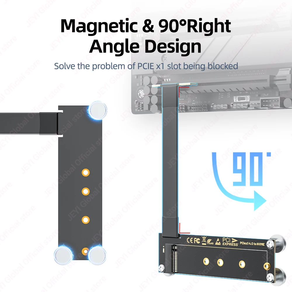 JEYI Adaptador magnético PCIe 4,0/3,0 X1 a M.2 NVME (16 Gbps) con diseño de ángulo recto de 90 grados compatible con SSD NVME 2230/42/60/80 - imagen 3