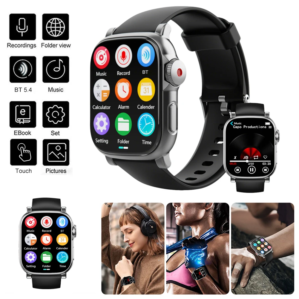 Reproductor de MP3 Reloj BT 5.4 Reproductor de música con pantalla táctil Reproductor portátil para deportes, correr y gimnasio