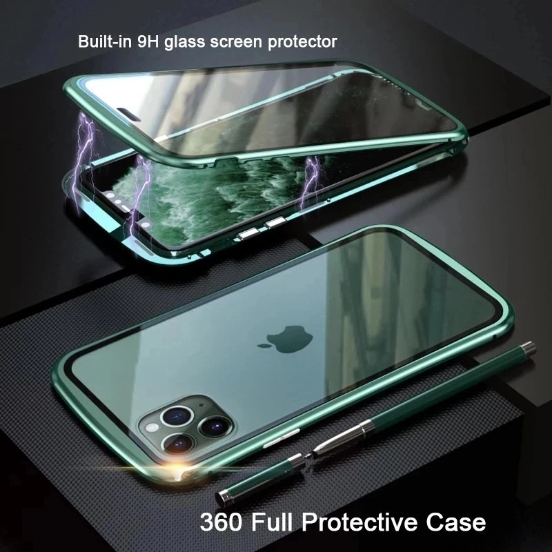 360 ° Funda de teléfono magnética de Metal de protección completa para IPhone 16 Pro Max 14 13 12 11 15 Pro Max X XS XR Plus cubierta de vidrio de doble cara - imagen 2