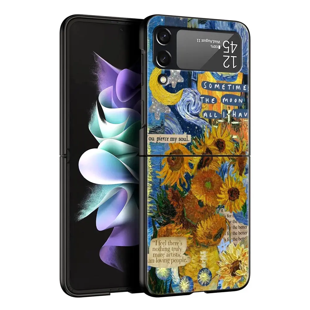 Funda de teléfono para Samsung Galaxy Z Flip 3 4 5 duro negro plegable PC de lujo para Samsung Z Flip3 funda Shell cielo estrellado van gogh art - imagen 5