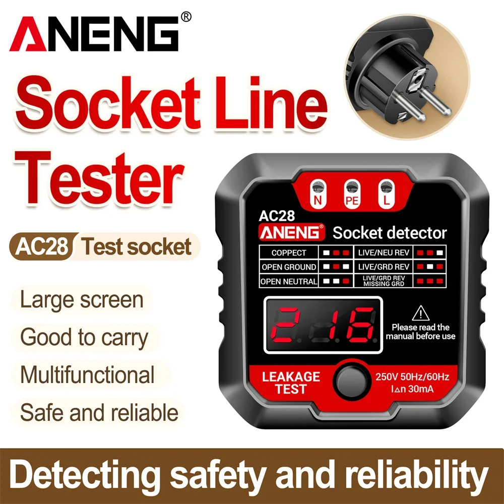 ANENG AC28 probador de potencia de enchufe Digital buscador de disyuntor enchufe UE/EE. UU. 250V 50Hz/60Hz enchufe Detector de polaridad probador de voltaje - imagen 2