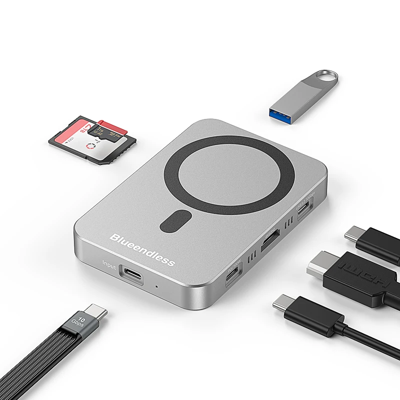 Caja magnética M.2 NVME SSD de 10Gbps, divisor USB 3,2, estación de acoplamiento Hub 4k 60Hz, carcasa de almacenamiento de vídeo para iPhone 16 15