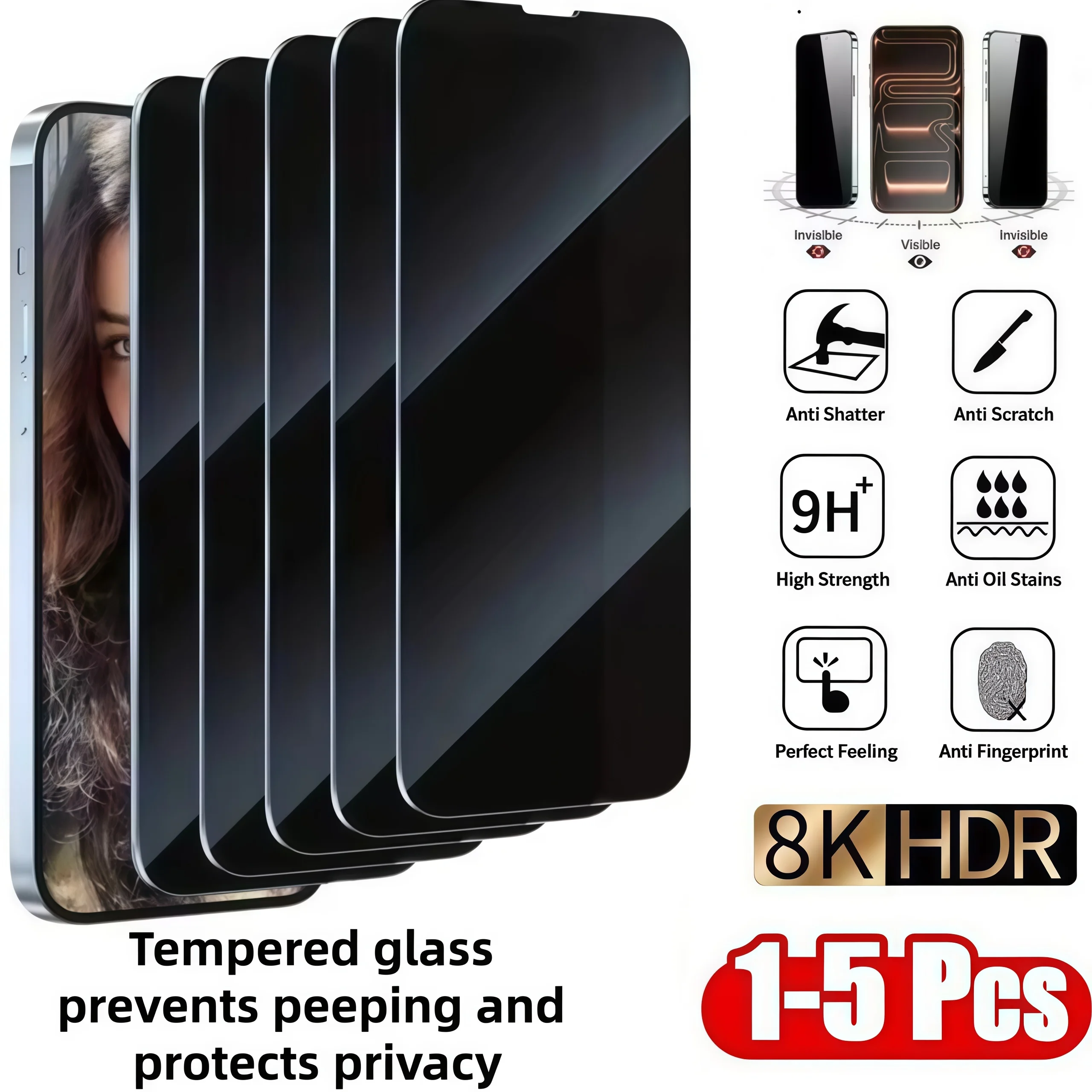 1-5 uds Protector de pantalla de vidrio templado de privacidad para Apple iPhone 17 16 15 Pro Max 14 13 12 11 Pro Mini XR XS Max película de vidrio