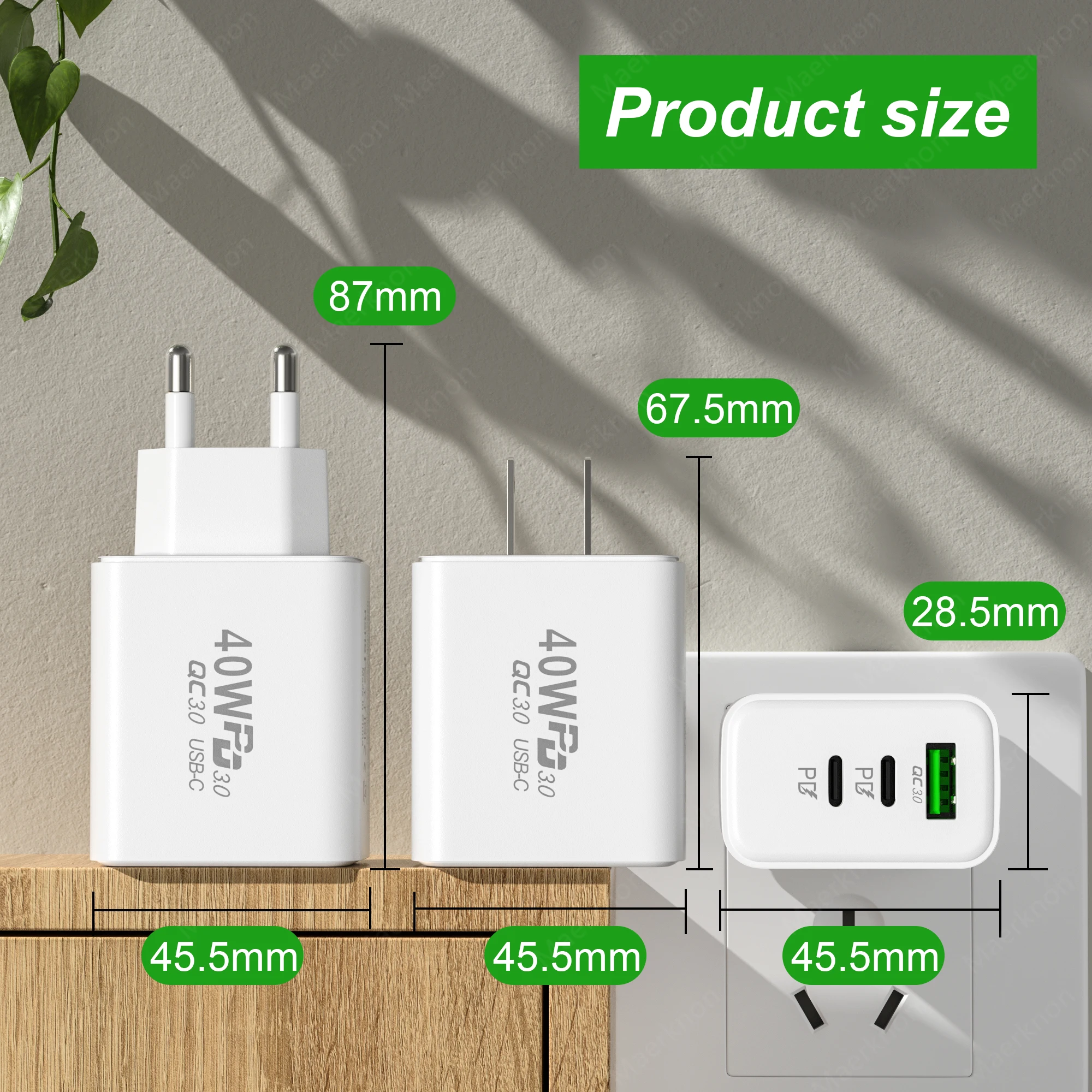 Cargador tipo C de 60W y 3 puertos PD QC3.0, adaptador de cargador de teléfono de carga rápida para iPhone, Xiaomi, Samsung, Huawei, cargador de pared con enchufe UE/EE. UU. - imagen 5