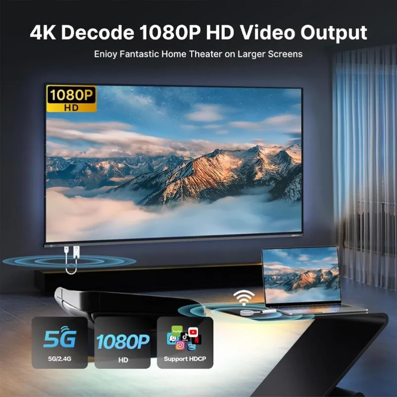 Receptor y transmisor inalámbrico, salida de vídeo HD de 1080P, Compatible con HDMI, Plug & Play para Streaming para Monitorar ordenador portátil/TV Box/proyector - imagen 5
