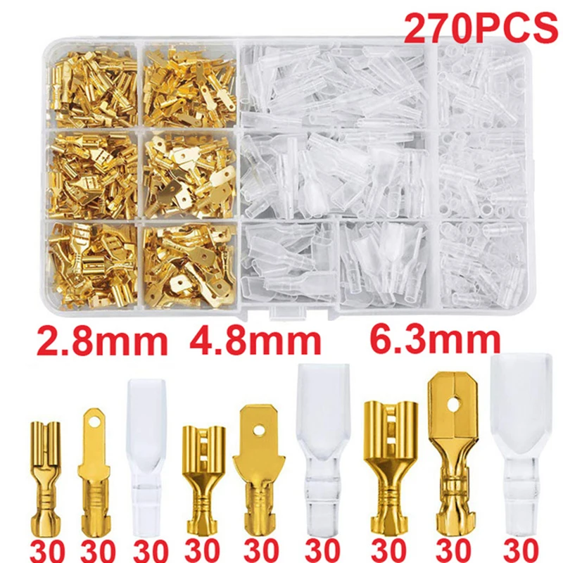 Terminal de conexión 270 Uds 2,8mm 4,8mm 6,3mm enchufe resorte hembra pala conector de Terminal de engarzado en frío altavoz automotriz eléctrico