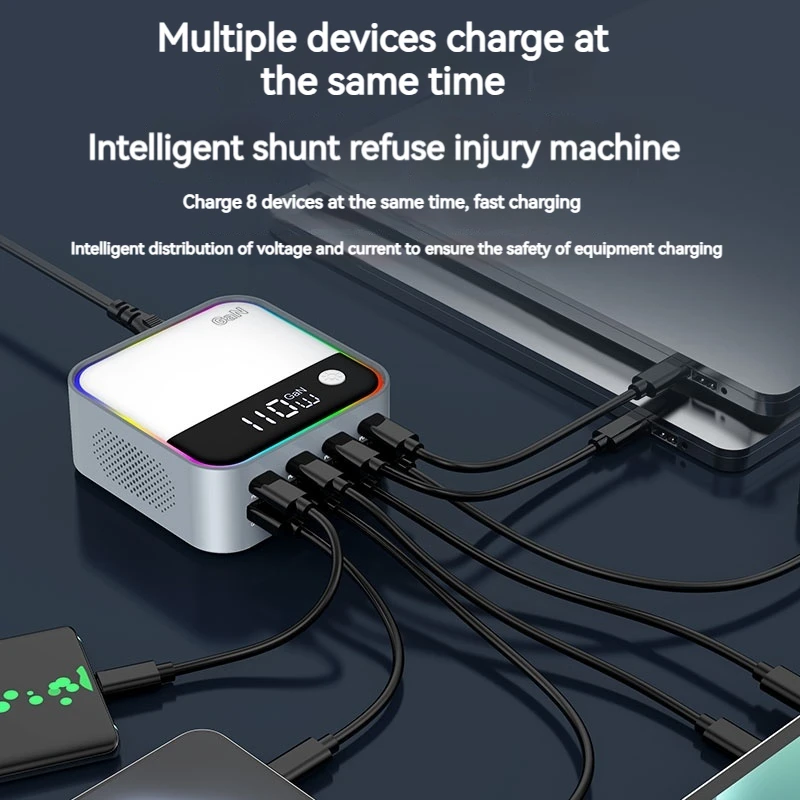 120W Universal 8 puertos Multi USB tipo C QC3.0 GaN cargador PD 100W Estación de carga rápida para Macbook Iphone 16 15 14 Pro Samsung - imagen 4