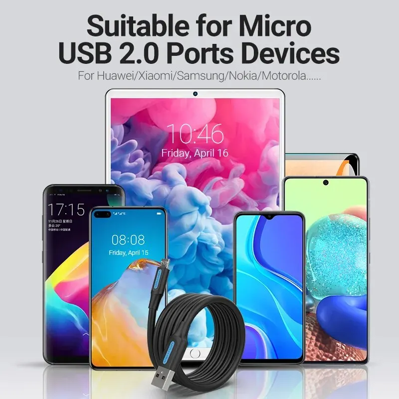 Vention Micro USB Cable 3A Fast Charging USB Data Cable Mobile Phone Charging Cable for Samsung HTC LG Android Tablet USB Wire - imagen 3