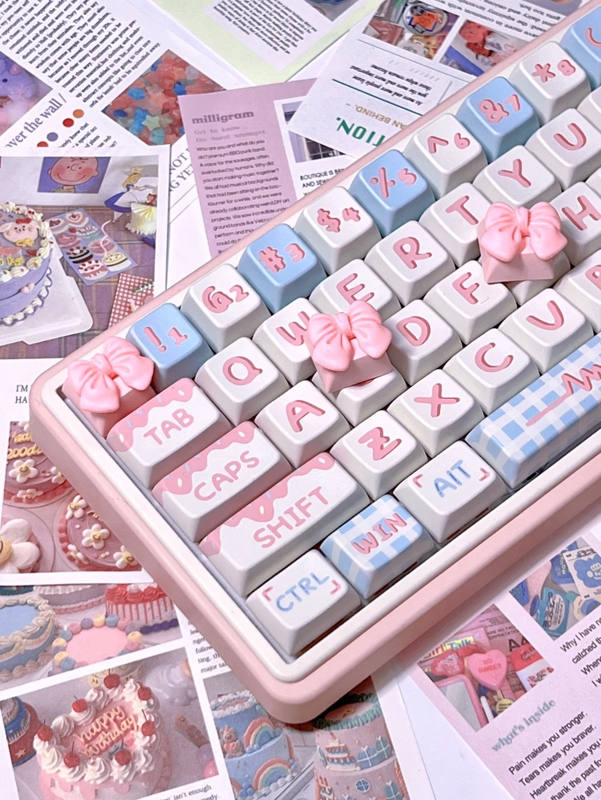 Teclas de lazo rosa, teclas de Donut de comida personalizadas, Teclado mecánico de eje transversal, juego Diy para niñas, teclas de corazón femeninas rosas bonitas - imagen 4