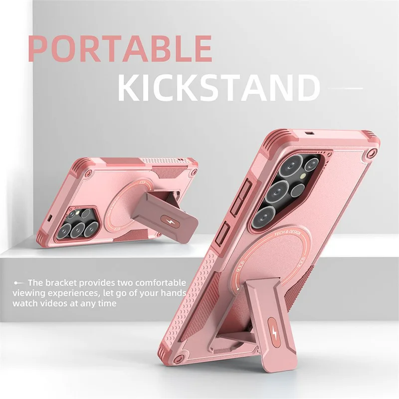 Funda de teléfono con soporte Invisible Magsafe para Samsung Galaxy S25 S24 Ultra Plus, carga inalámbrica dura con cubierta de cuerda larga