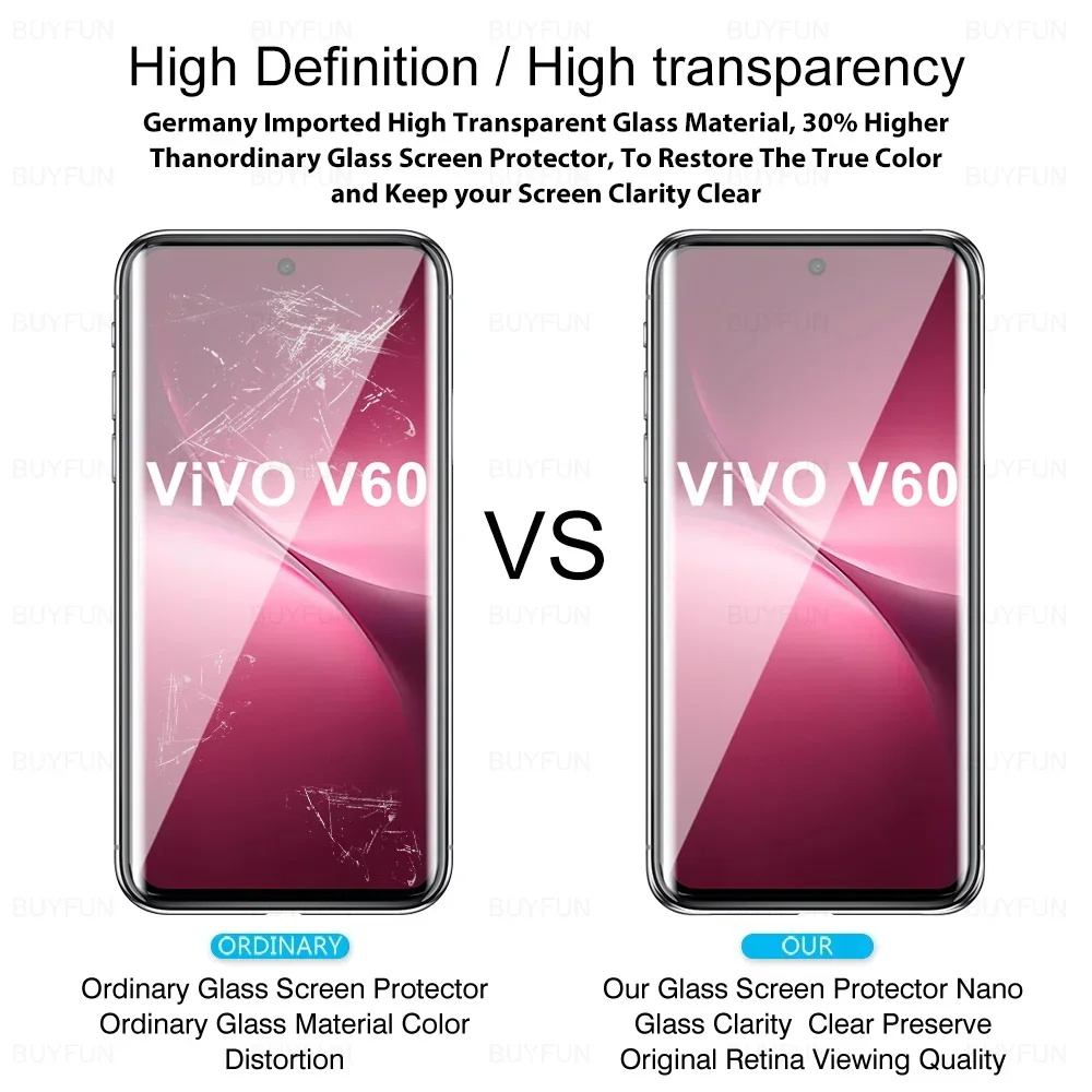 Para vivo V60 5G Protector de pantalla de vidrio curvo 2 uds para vivoV60 vivo V 60 50 40 30 Pro V30e V50e vidrio templado de borde negro de seguridad - imagen 4