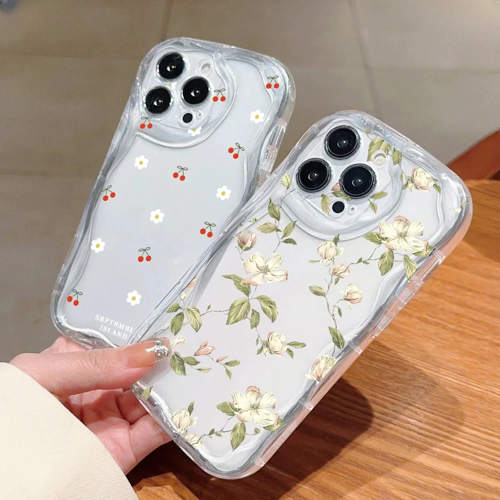 Cherry Floral Flower Wave Phone Case for Xiaomi Redmi Note 12 13 14 Pro Plus 5G 14C 13 12 13C A3 11S 10S 10 11 Pro 4G TPU Cover - imagen 2