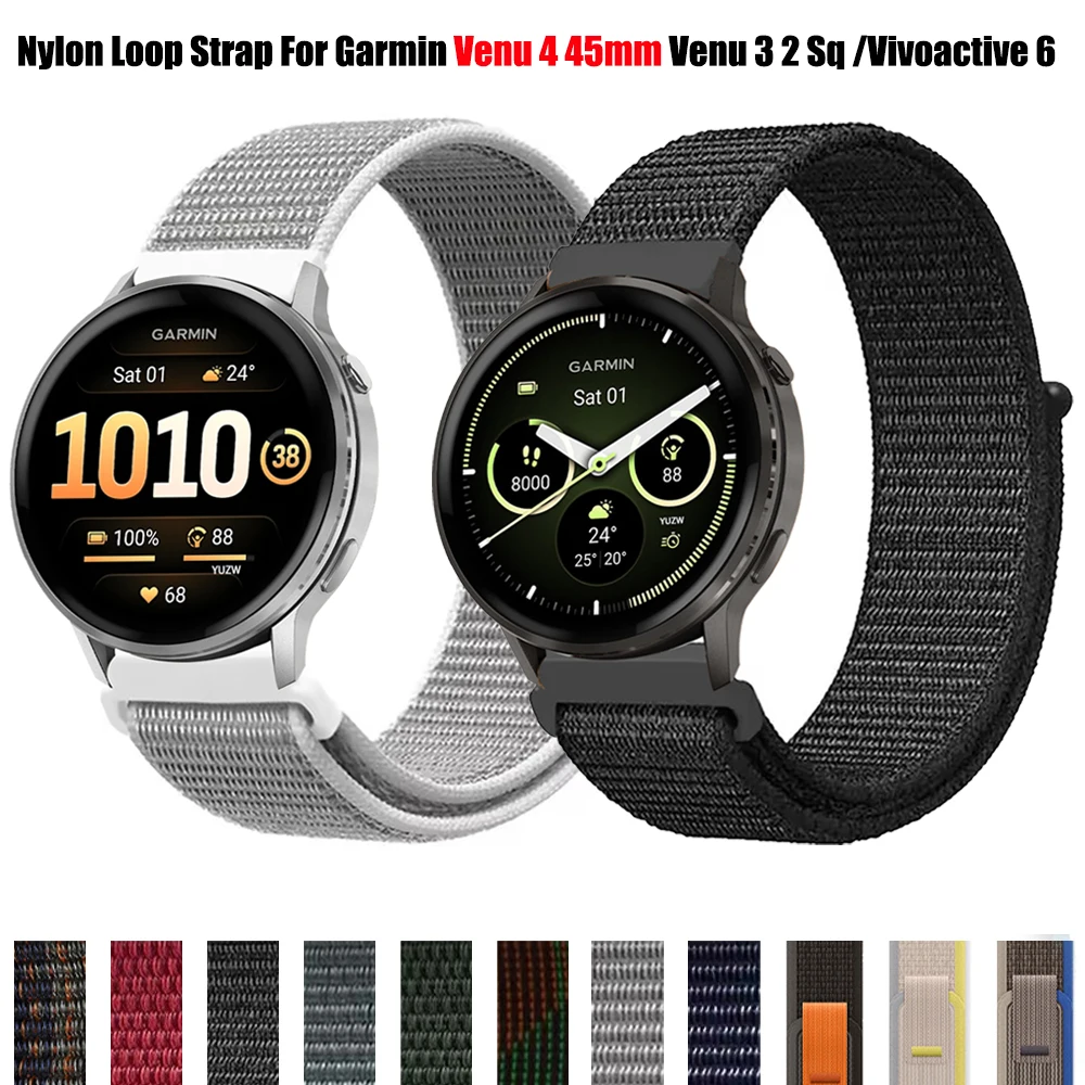 Correa de nailon para reloj Garmin Venu 4, correas de 45mm, 22 y 20mm, pulsera de repuesto Venu 3 2 sq2 2Plus/Vivoactive 6/Forerunner 570
