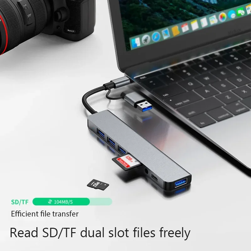 Concentrador de puertos USB tipo C 8 en 1, estación de acoplamiento, divisor USB tipo C a USB OTG, lector de tarjetas SD TF, convertidor de conector de 3,5mm para Macbook Pro - imagen 2