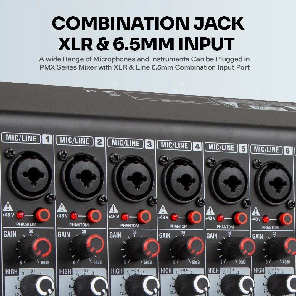 DGNOG PMX08 Mezclador de audio DJ de 8 canales Mezclador de interfaz Karaoke de escritorio Entrada USB Bluetooth con entrada MP3 Podcast Grabación de PC - imagen 5