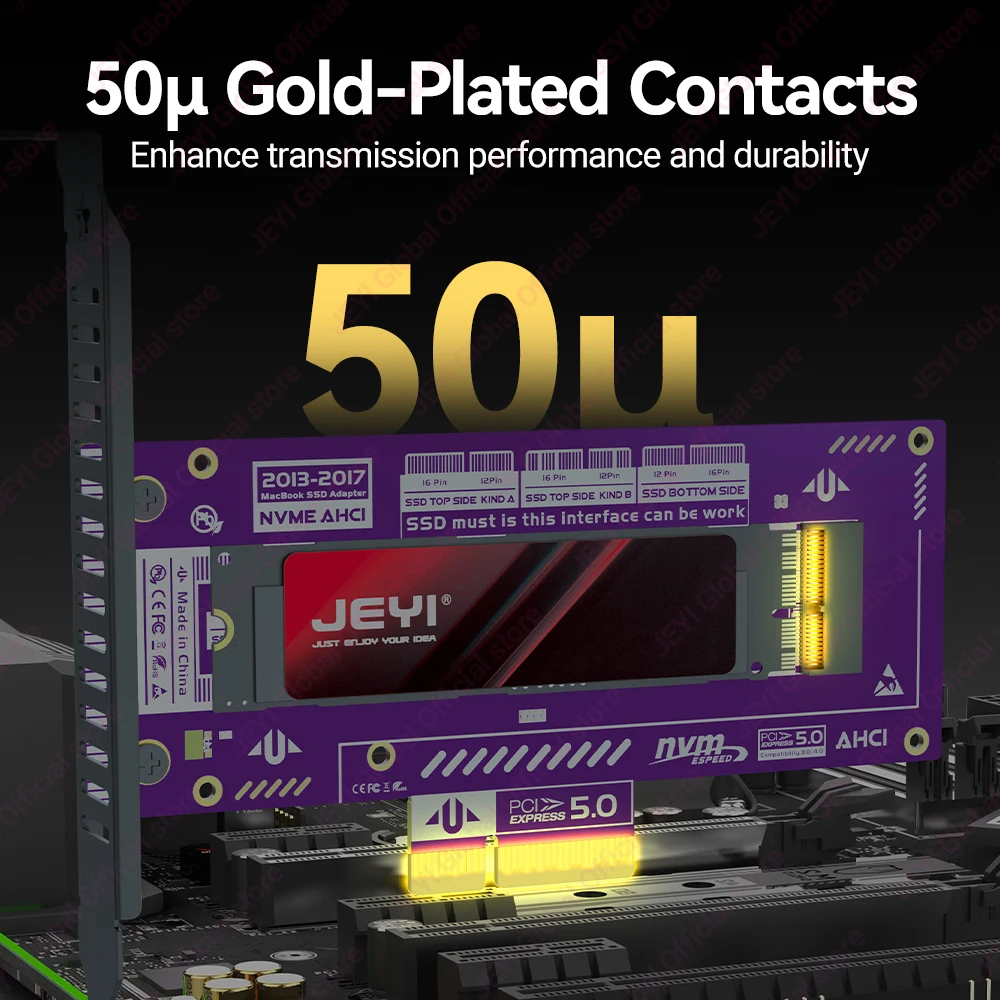 Adaptador JEYI PCIe 5.0 SSD para MacBook Air/Pro 2013-2017 - Soporte NVMe/AHCI, velocidad de 128 Gbps, compatible con PCIe x4/x8/x16 - imagen 5