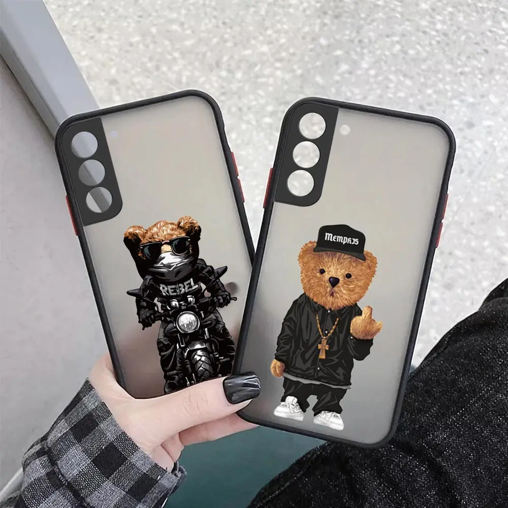 Cqoue-Funda transparente mate de Mascota de oso de peluche, carcasa divertida para Samsung S23 Ultra Galaxy S20 S21 S22 FE Ultra S10 Lite S8 S9 Plus - imagen 2