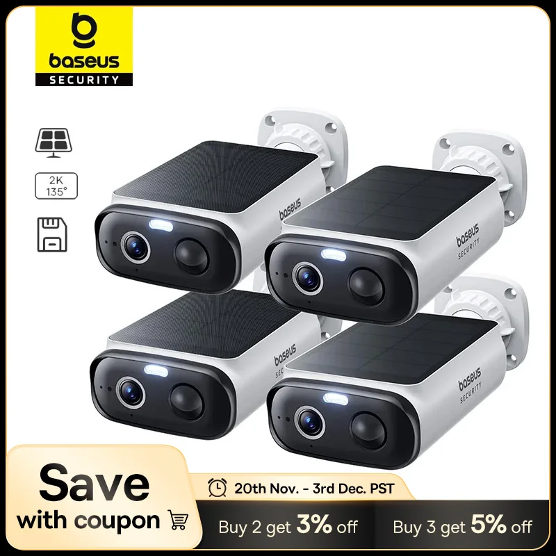 Baseus Security S1 Lite Cámara inalámbrica para exteriores Cámara de seguridad solar de 4 cámaras Claridad 2K con alimentación 135 ° Cámara Wifi FOV IP67 512GB - imagen 2