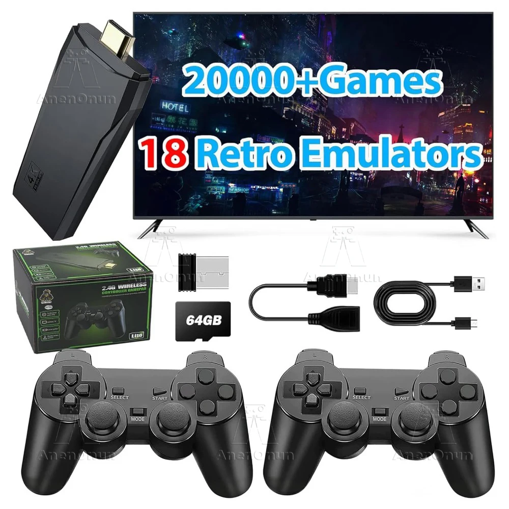 Consola de videojuegos 4K con más de 20000 juegos integrados, emulador de 18 juegos de TV, Emuelec, máquina de juegos Retro con 2 mandos