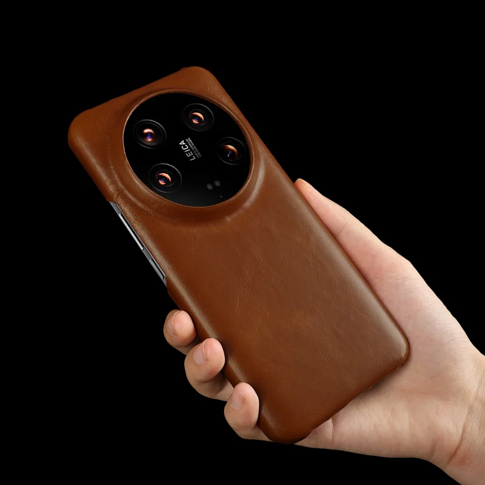 Funda de cuero de vaca genuino para Xiaomi 14 Ultra Mi13 Pro mi12T 13TPro 11T, patrón de cera de aceite, cubierta protectora de cuero Real - imagen 3