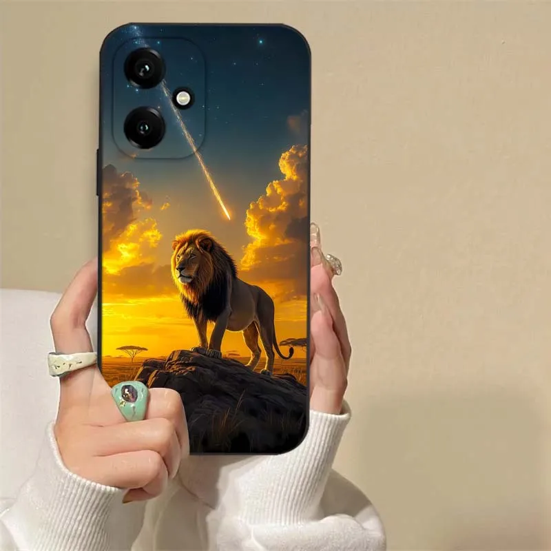 Estampado de León Animal para Honor X50I X50GT X50 X40I X40 X30I V40 V30 Play 7T 6T 8T 60 Pro Max Plus funda de teléfono negra - imagen 3