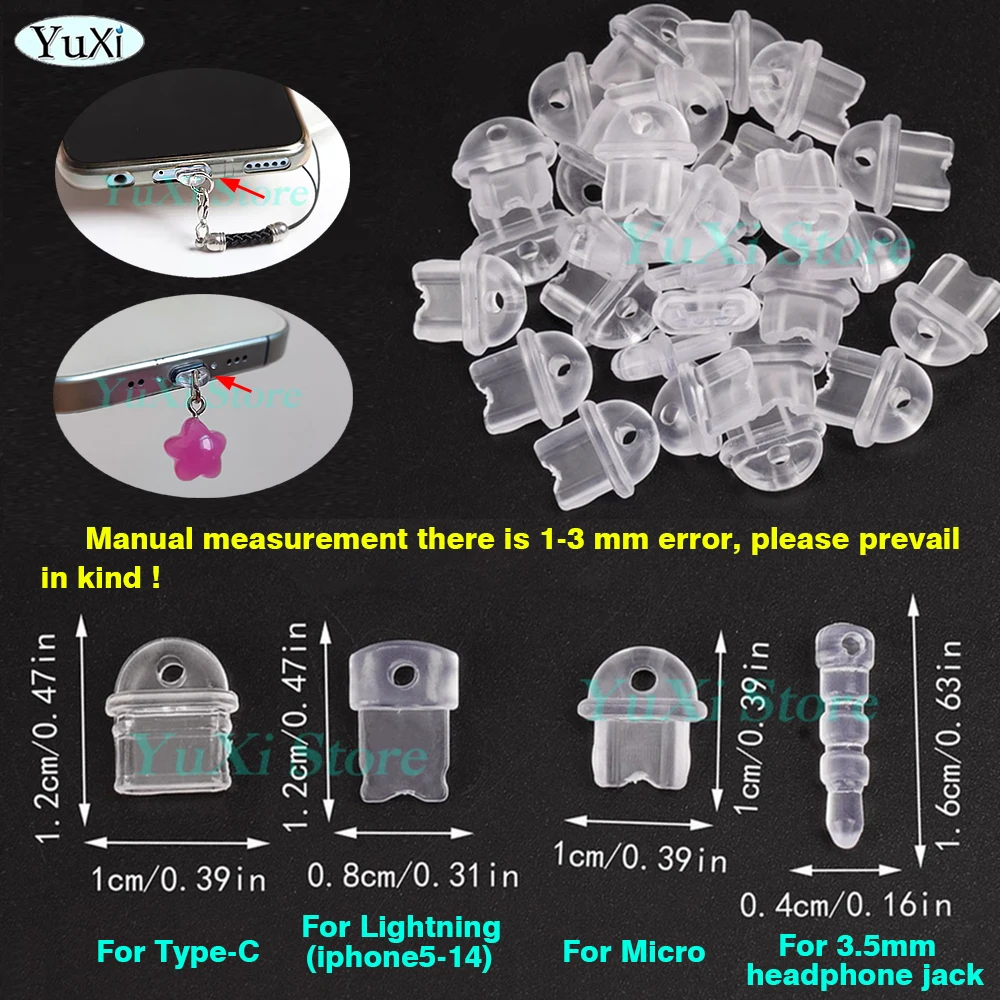 Tapones antipolvo para puerto de carga, para puerto Micro iOS tipo C, decoración artesanal, tapones antipolvo, tapones protectores transparentes, 10 Uds. - imagen 3