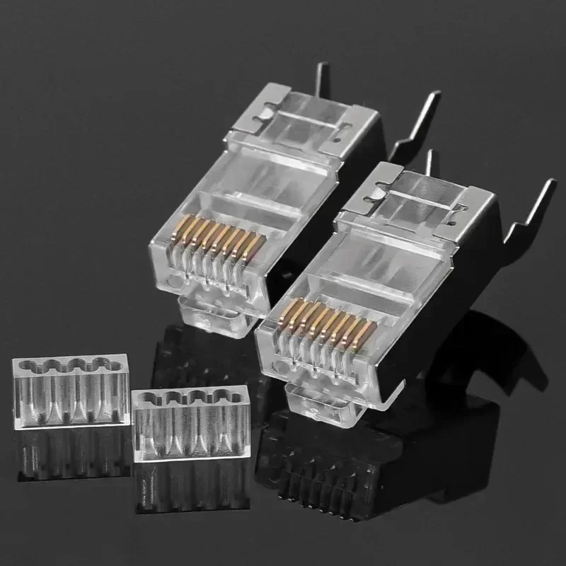 1-50 Uds paso a través de conectores blindados RJ45 Cat7/Cat6/Cat5 extremo de cristal chapado en oro 8P8C engarzado UTP Ethernet enchufe Modular - imagen 3
