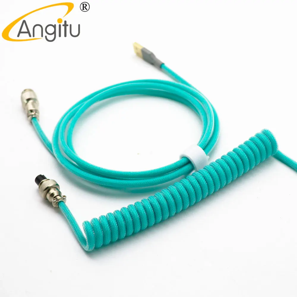 Angitu-Cable USB en espiral para teclado mecánico personalizado, Cable USB tipo C/Micro/Mini, carga rápida con aviador GX16 - imagen 3