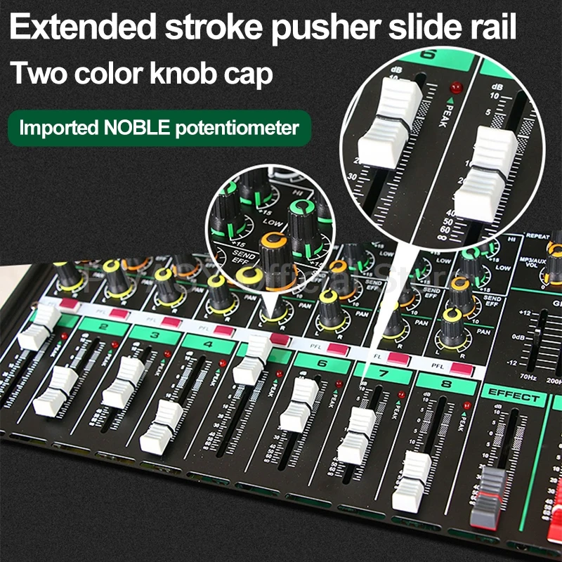 Mezclador profesional de 8 vías con amplificador de potencia, micrófono Bluetooth de alta potencia, paquete de sonido para puesta en escena al aire libre en el hogar - imagen 5