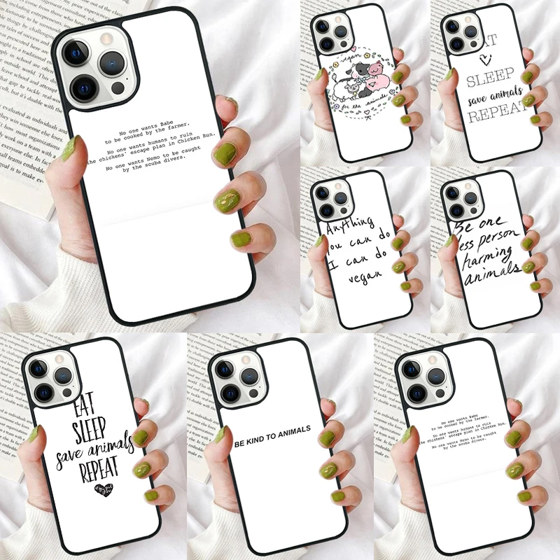 Funda de teléfono con citas veganas de animales de amor para iPhone 17 Air 16 PRO MAX 15 14 PLUS 11 12 13 funda trasera Fundas Shell