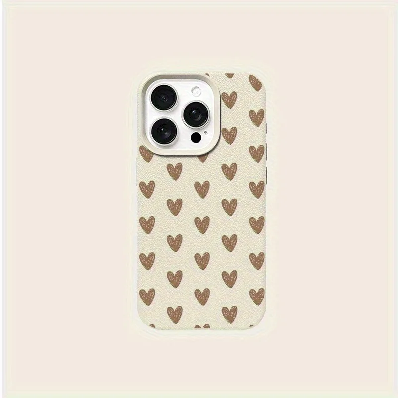 Funda de teléfono con textura de lichi y corazón de amor marrón para iPhone 17 16 15 14 13 12 11 Pro Max 17 Air 15 14 Plus X XS XR 16E, funda suave - imagen 5