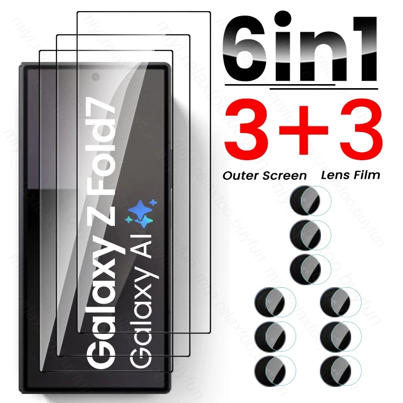Vidrio templado transparente 6 en 1 9H para Samsung Galaxy Z Fold 7 Fold7 5G protectores de pantalla exteriores cristal de cámara en Sumsung ZFold7 2025