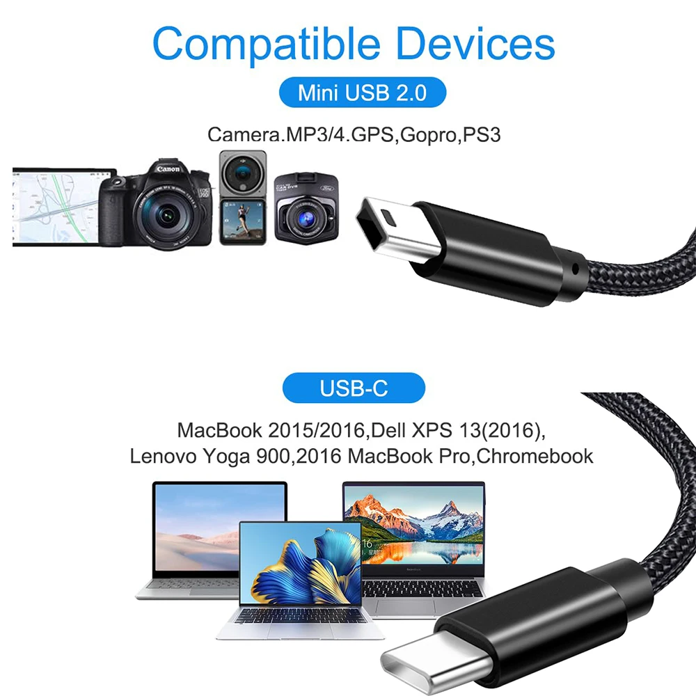 Cable USB-C a Mini USB 5pin – Carga y Datos para Cámaras y GPS - imagen 3