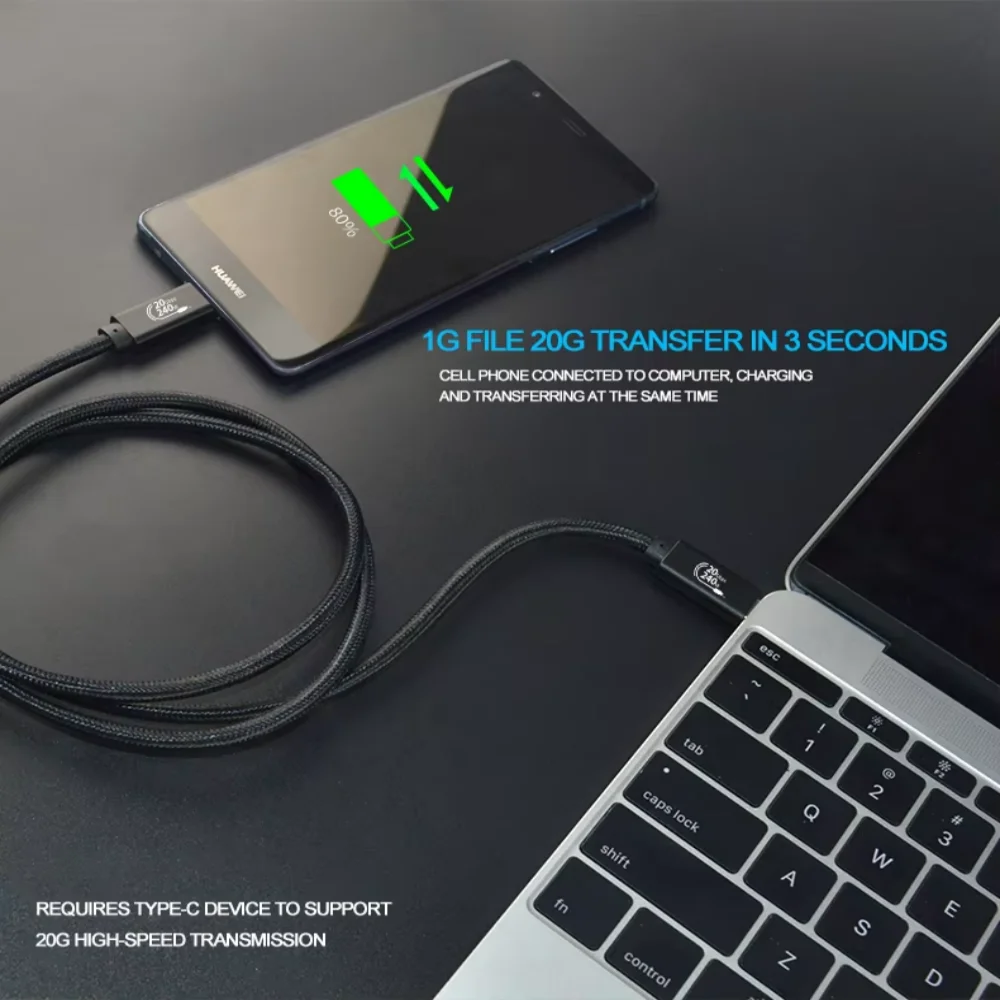 Cable USB 3,2 Gen 2 tipo C a C 4K 60Hz PD 240W 20Gbps datos para iPhone 15 Pro Max Macbook iPad Samsung TV cargador de disco duro - imagen 3