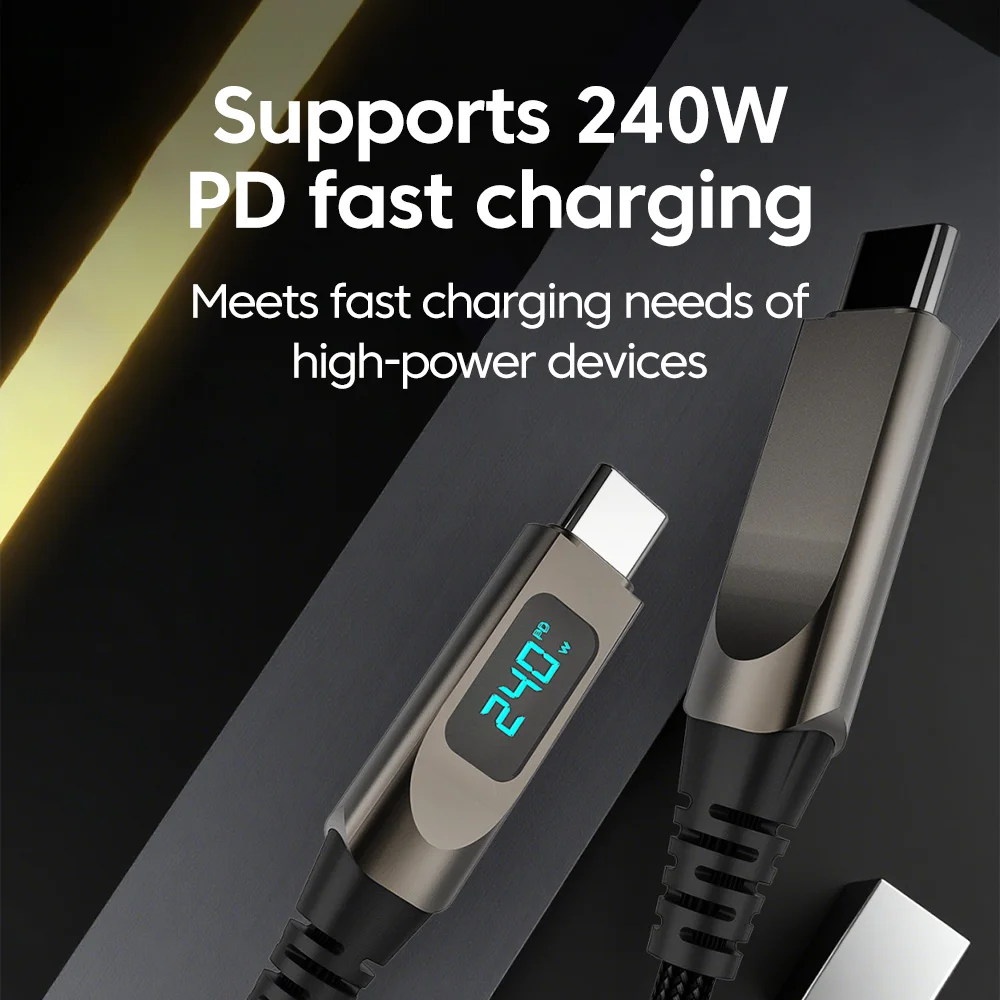 Cable de datos de carga rápida para teléfono móvil PD 240W tipo c a tipo c con pantalla Digital para Iphone15 16 Samsung Huawei Cable de USB-C - imagen 2