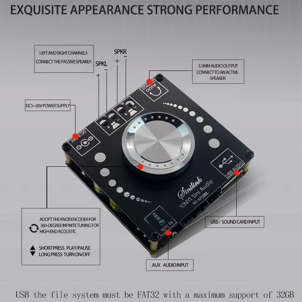 XY-AP100L 2*100W Placa amplificadora de potencia Bluetooth 5,0 Digital AUX 2,0 CH estéreo altavoz de música para el hogar módulo inalámbrico amplificador de Audio - imagen 4