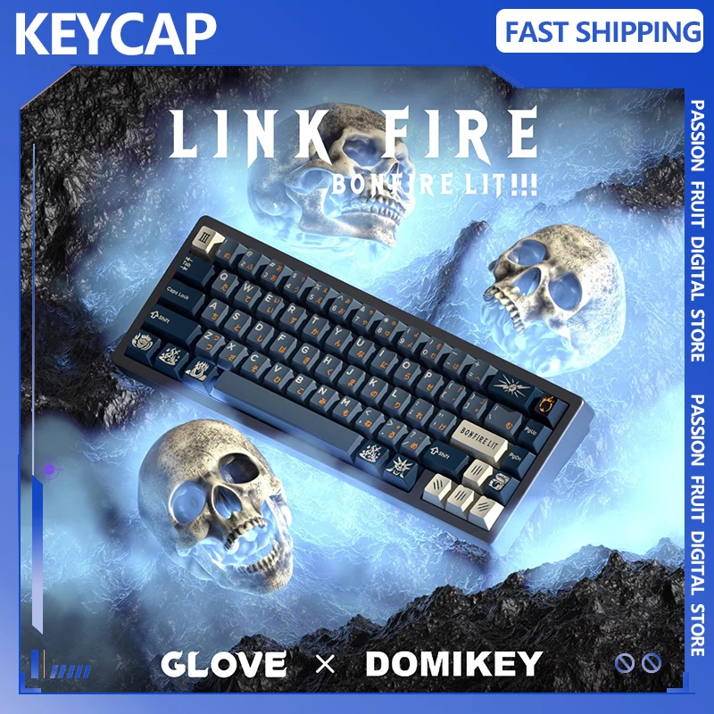 Juego de teclas con tema LINK FIRE, teclas Domikey ABS de sublimación con perfil de cereza, teclas originales personalizadas hechas a mano para teclado mecánico de PC