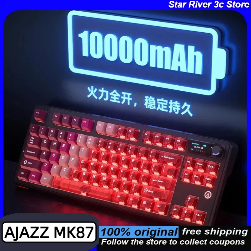 Teclado mecánico AJAZZ MK87 Prism Edition, teclado inalámbrico Bluetooth ergonómico RGB para juegos, 10000mAh con pantalla TFT de 1,14"