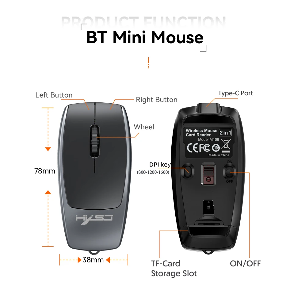 Ratón Inalámbrico Bluetooth 5,1 Mini Portátil Lector TF DPI Silencioso - imagen 3