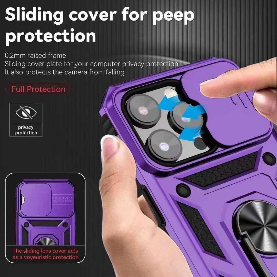 Armadura militar a prueba de golpes para iPhone 16 15 14 13 12 11Pro Max XS XR X SE 8 7 6 Plus cubierta protectora de lente de cámara con ventana deslizante - imagen 2